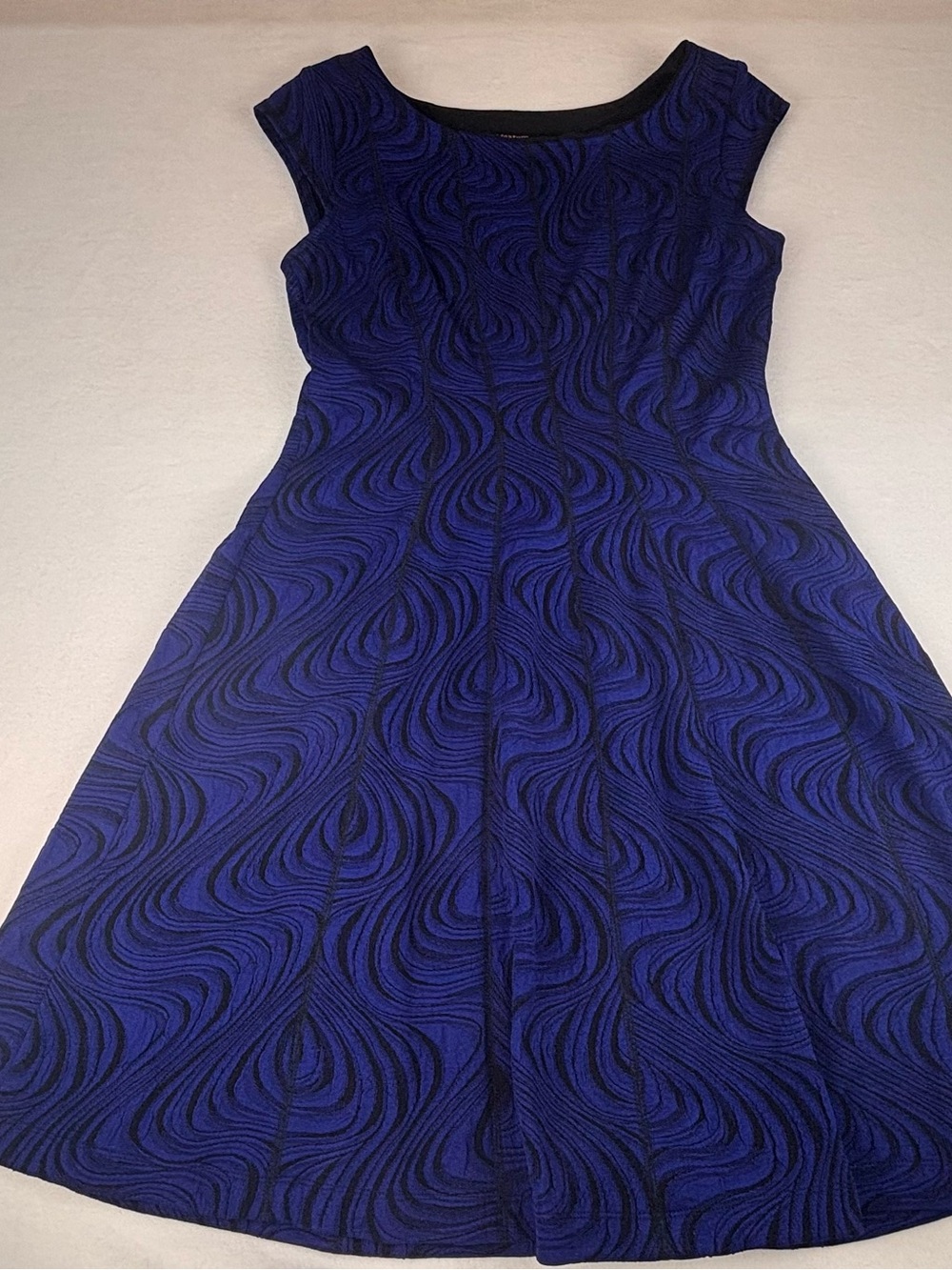Robbie Bee Royal Blue and Black Swirl A-Line Midi Dress